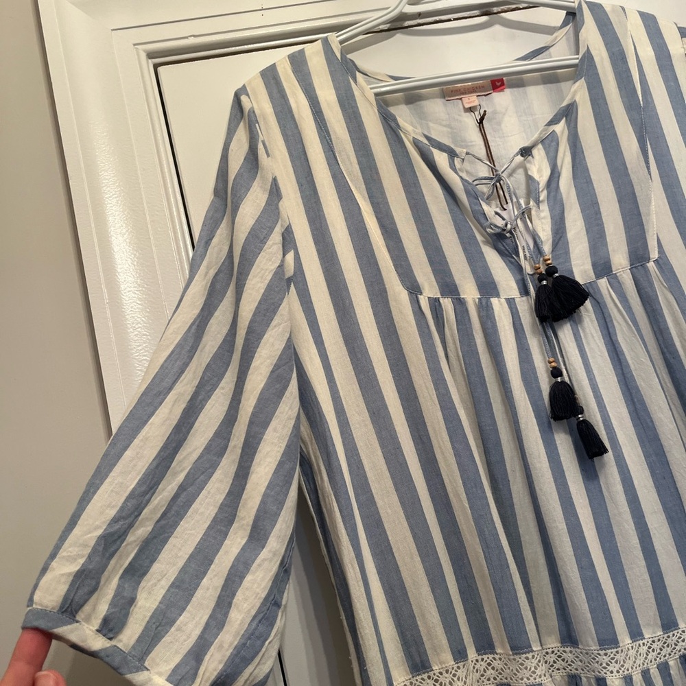 Pink Chicken Blue Chambray and Cream Tiered Maxi Sundress faded stripes - Picture 4 of 12